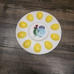 Vintage Le Chanticlaire 1962 NAPCO hand painted Egg plate Rooster T